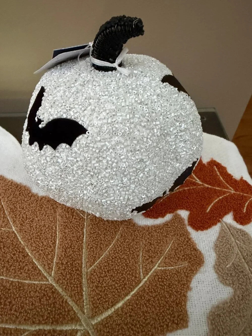 Black Flying Bats White Beaded Pumpkin 5-6